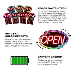 Enseigne LED personnalisée avec heures d'ouverture, néons multicolores ultra-lumineux pour magasin, bar - Product Image 3