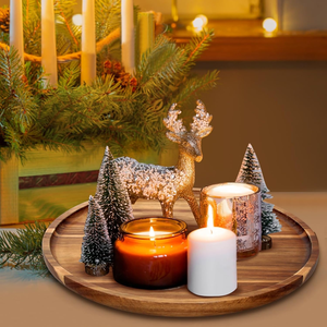 Grand plateau circulaire <span class=keywords><strong>en</strong></span> <span class=keywords><strong>bois</strong></span> d'acacia pour décorations <span class=keywords><strong>de</strong></span> table ottomanes, plateau à café, plateau à nourriture, plateau à trempettes, finition <span class=keywords><strong>bois</strong></span>. - Product Image 2
