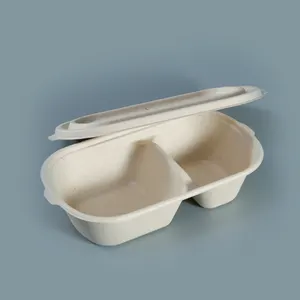 Kingwin 9*9inch 100% biologisch abbaubares Zuckerrohr Bagasse Restaurant Fast Food Takeaway Lebensmittel behälter 3-fach Lunchbox