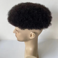 Prothèse capillaire masculine brésilienne à coupe courte, durable, en mono fin, 100% cheveux humains, boucles de 4 mm, toupet afro noir pour hommes 1b 8x10