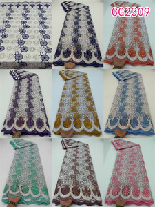 New Sequins vải tuyn ren đính cườm vàng Pháp Thiết kế ren bán buôn quần áo Châu Phi Chất liệu ren vải - Product Image 5