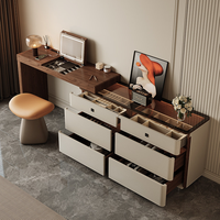 Table de maquillage moderne de luxe en cuir avec miroir, en contreplaqué multicouche, grands tiroirs de rangement, table de toilette pour chambre à coucher