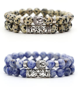 Gelang Batu Alam 2Pcs/Set 8mm Trendy Custom, Semua Jenis Batu Chakra Energi, Batu Lava Vulkanik Hitam, Liontin Buddha Logam - Product Image 4