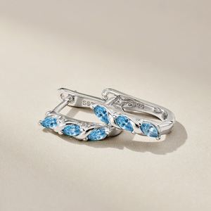Dylam Stylish 925 Sterling <b>Silver</b> Rhodium Plated Twisted Blue Diamond Marquise Sapphire 5A Cubic Zirconia Jewelry <b>Hoop</b> Earrings - Product Image 5