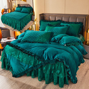 <b>Comforter</b> Bed Sheets and Skirt Bed <b>Set</b> Home Full Size Lace Velvet Embroidery Bedding <b>Set</b> Bedspread Bed Cover - Product Image 2