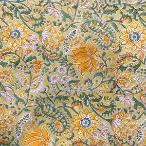 Tissu en voile de coton imprimé à la main motif botanique jaune, tissu en coton indien fait main, largeur 44 pouces, motif floral jaune moutarde - Product Image 3