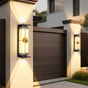 Lampe solaire LED à pilier pour extérieur, étanche, pour villa, portail, balcon, cour, avec éclairage haut et bas - Product Image 1