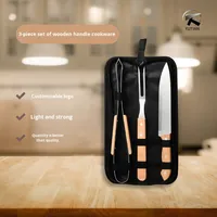 Ensemble d'outils de barbecue portable d'extérieur très vendu, ensemble de grillades à manche en bois, barbecue de haute qualité, 4 pièces d'outils de barbecue avec sac en tissu Oxford