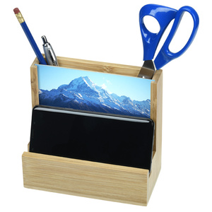 Porte-stylo et support de cartes en bambou personnalisé avec logo, organisateur de bureau, décoration maison et bureau, écologique, bois naturel, pour entreprises - Product Image 3
