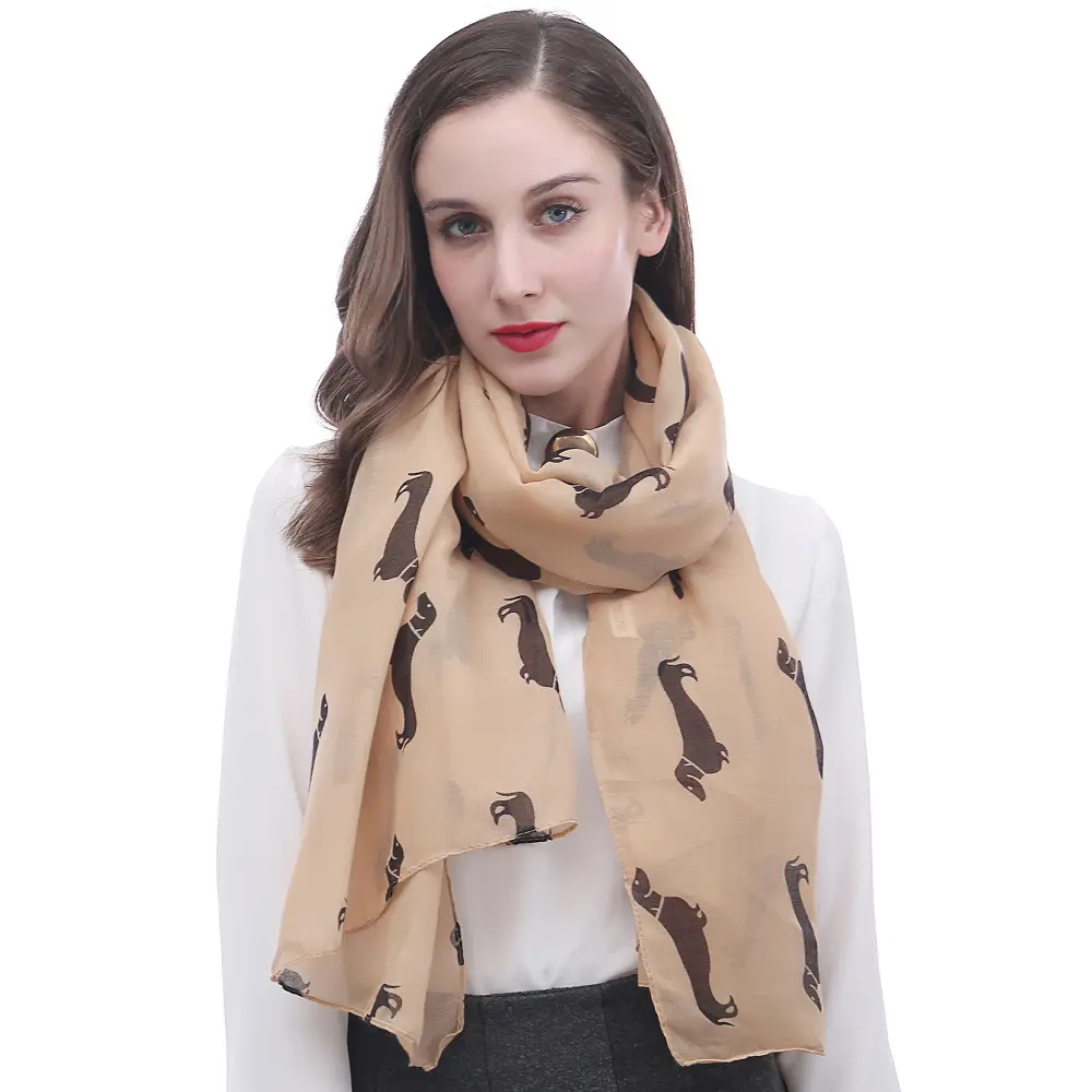 Bán Chạy Thời Trang Lady Dễ Thương Animal Dog In Scarf 100% Viscose Voile Khăn Quàng Cổ Cho Phụ Nữ