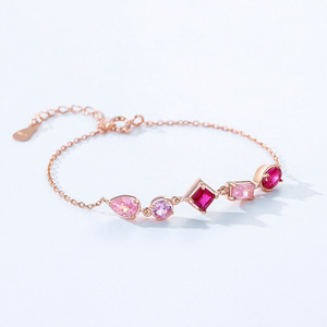 Bracelet en argent sterling S925, série rose et violette, zircon, chaîne en or rose pour femmes, version cuivre personnalisable - Product Image 6