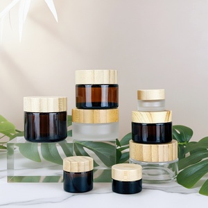 Conteneur cosmétique rond en bambou de luxe premium, rechargeable, vide, pour crème pour les yeux, crème pour le visage, 30g 50g, pot en verre ambré avec couvercles en bambou - Product Image 5