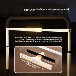 Barre d'appui de lit multifonctionnelle double face réglable pour personnes âgées et femmes enceintes avec lumière nocturne sans fil anti-chute - Product Image 4