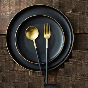 Supermarkt Teller runde schwarze Küche Haushalts waren Porzellan Geschirr setzt benutzer definierte Logo-Muster Keramik platten