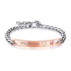 <span class=keywords><strong>Mylove</strong></span> Fashion Chaîne en acier inoxydable plaqué or Bracelet unisexe réglable Bracelet de couple tendance 'His Queen Her King' - Product Image 3