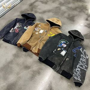 OEM Venta al por mayor Vintage Distress Parche bordado Lavado ácido Sun Faded 100% Algodón French Terry Chaqueta de gran tamaño Sudaderas con capucha - Product Image 4