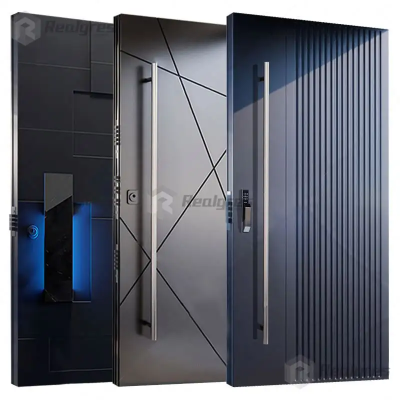 Pintu keamanan baja tahan karat mewah Amerika pintu utama pintu eksterior Modern pintu depan Pivot
