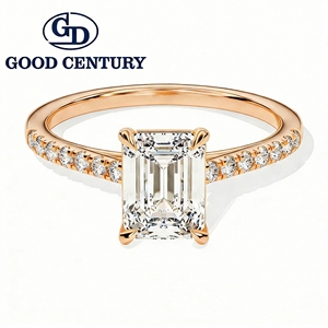 Anillo <span class=keywords><strong>de</strong></span> <span class=keywords><strong>Oro</strong></span> GC 14K 18K con Diamante Cultivado en Laboratorio con Corte Esmeralda <span class=keywords><strong>de</strong></span> 4 Puntas, Certificado IGI - Product Image 3