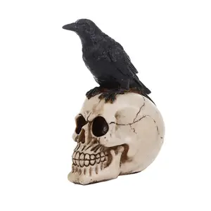 Cabeça de corvo em resina preta, estatueta de ornamentação, ossos de esqueleto, arte gótica 10x15x19 cm, decoração de casa
