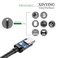 Kabel USB Type C Kustom USB 2.0 a Male ke Kabel Type-C 3FT 1M 0.5M Hitam Pengisian Cepat Kabel Pengisi Daya Ponsel