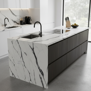 Tùy chỉnh đá cẩm thạch nhìn calacatta trắng đen tĩnh mạch nhân tạo thạch anh đá phiến cho nhà bếp Countertop backsplash Vanity tủ hàng đầu - Product Image 6