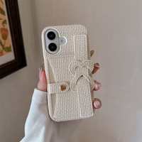 Étui de luxe pour iPhone 17 16 15 14 13 12 Pro Max Plus, motif tressé tendance, avec dragonne et porte-cartes, coque de protection