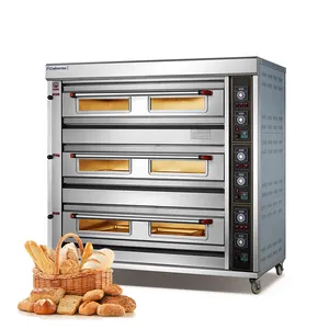 Diskon besar 3 dek 9 nampan emas pemasok 4 pembakar kompor gas dengan oven harga bahan baru harga yang baik rotary gas pizza oven