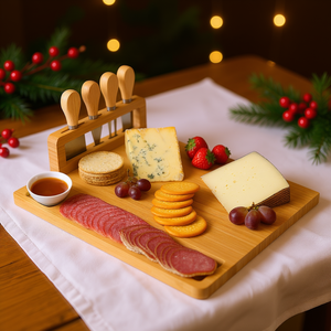 Tabla de quesos de bambú con juego de cubiertos, elegante bandeja para charcutería, ideal para bodas, cumpleaños, Navidad, decoración de mesa para fiestas. - Product Image 2