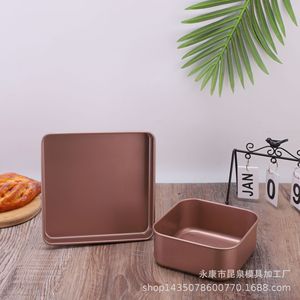 Square Baking Pans Carbon Steel Non Stick 6 8 9 Inch Cake Mold For Bread Chicken Cake Base Gold Color Oven Safe - Product Image 3