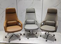 Chaise de bureau exécutive pivotante en cuir véritable de luxe, appui-tête réglable, accoudoirs fixes, structure en aluminium, design moderne