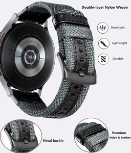 Quick Release Waterproof Sailcloth Canvas <b>Nylon</b> Watch Strap with <b>Genuine</b> Leather Lining 18mm 20mm 22mm 24mm Smart Watch Band - Product Image 2