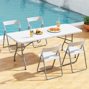 Venta al por mayor de plástico blanco de alta resistencia plegable por la mitad utilidad mesa de comedor plegable portátil de 6 pies mesa plegable de plástico - Product Image 3