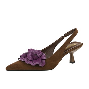 8295-h57 Châu Âu Mỹ tiệc cao gót giày cho phụ nữ nông miệng thiết kế tương phản màu sắc hoa phía sau chuyến đi gót chân 8cm - Product Image 3