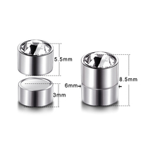 Clou d'Oreille Magnétique en Acier et Cristal, Sans Perçage, Boucles d'Oreilles Magnétiques Puissantes pour Hommes et Femmes, Clip d'Oreille Magnétique 6mm, Bijoux