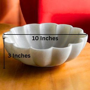 Handcrafted 10-Inch Modern Design White Marble Decorative Bowl Large Ruffle Scalloped Bowl for Kitchen Counter Living Room Trays - Product Image 2