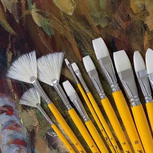 Phoenix Multi Size Long Yellow Wooden Handle White Bristle Hair Acrylic Oil Painting Artist Brush