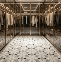Carreaux de sol en marbre poli à motif continu, découpe jet d'eau, design géométrique floral moderne pour hôtels, villas et salons