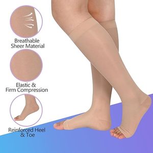 Bas de compression au genou 30-40mmHg pour femmes Varices et anti-embolie Gradient élastique Support de mollet direct d'usine - Product Image 3