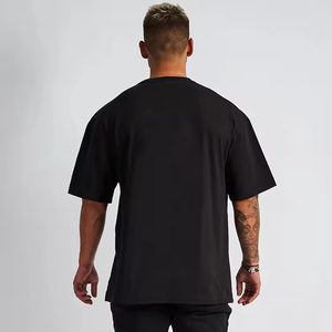 Commercio all'ingrosso t-shirt da palestra da uomo oversize con lavaggio acido stile squadrato cotone 100% 260 grammi nero lavorato a maglia Design semplice - Product Image 5