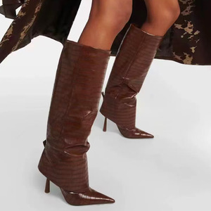 Nouvelles bottes longues à talon aiguille et bout pointu pour femme, style européen et américain, collection automne-hiver - Product Image 3