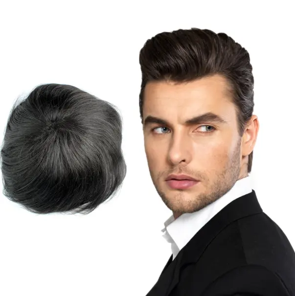 Men hair pieces Indian remy human hair toupee for men cheap price men wig no chemical top quality PU thin skin toupee