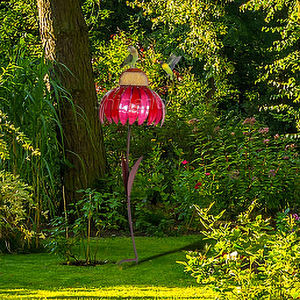 Support de mangeoire à oiseaux en métal durable en forme de fleur Cage à oiseaux en forme de fleur rose élégante Mangeoire à colibris suspendue pour jardin extérieur - Product Image 6