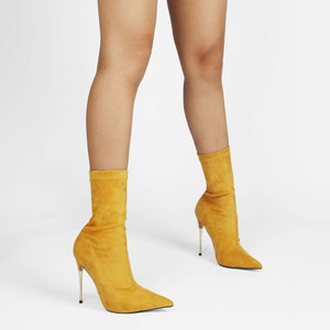 TERBARU gaya Eropa populer wanita ujung runcing Suede elektroplating hak tinggi wanita kaus kaki pergelangan kaki sepatu bot - Product Image 4