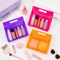 Sac cosmétique en PVC couleur bonbon néon avec poignée découpée, pochette de maquillage transparente à fermeture éclair, organiseur de voyage pour articles de toilette, personnalisable OEM