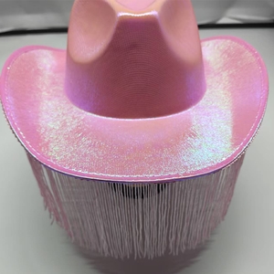 Chapeau de cowboy rose irisé avec pompons, style Y2K, chapeau de fête unisexe, accessoire de costume d'Halloween en satin - Product Image 3
