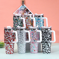 Gobelet isotherme en acier inoxydable de grande capacité 1200 ml (40 oz) avec strass, pour voiture, avec poignée