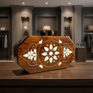 SAFA INTERNATIONAL Caja Decorativa Tradicional de Madera con Diseño Floral Incrustado, Artesanía Hecha a Mano, Forma Geométrica, Decoración para el Hogar - Product Image 1