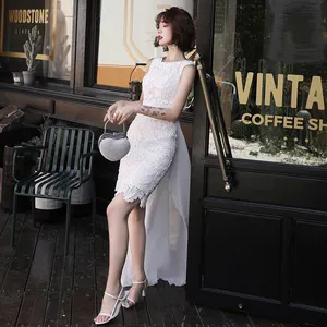 Neueste Spitzen applikationen Haute Couture Damen sexy Meerjungfrau Promi Kleid elegantes Hochzeits kleid langen Schwanz Abendkleid