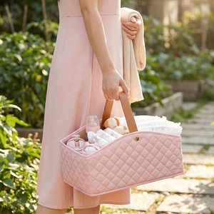 Panier de rangement portable pour bébé - Organisateur de couches matelassé et imperméable, avec poignée en cuir, en matériau stérile pour la crèche et les voyages - Product Image 6
