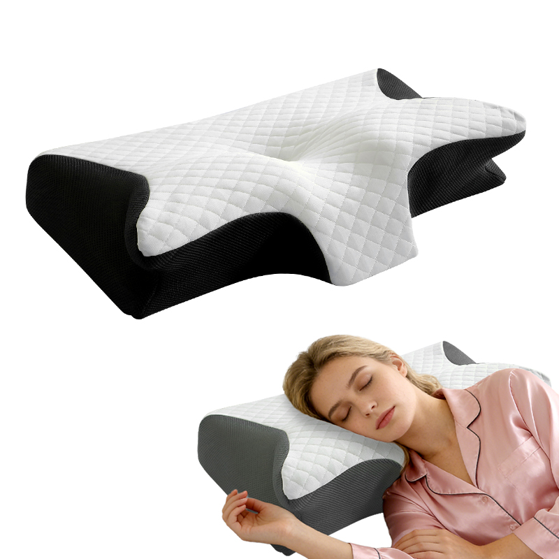Oreiller Cervical Pulatree – Ergonomique Mémoire De Forme – Antibactérien – Blanc/Gris
